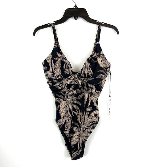 Robin Piccone Women’s Black Palm Tree Print One Piece Swimsuit Size 12